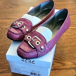 BCBG Rose Buckled Leather Flats Barely Worn & In Box!